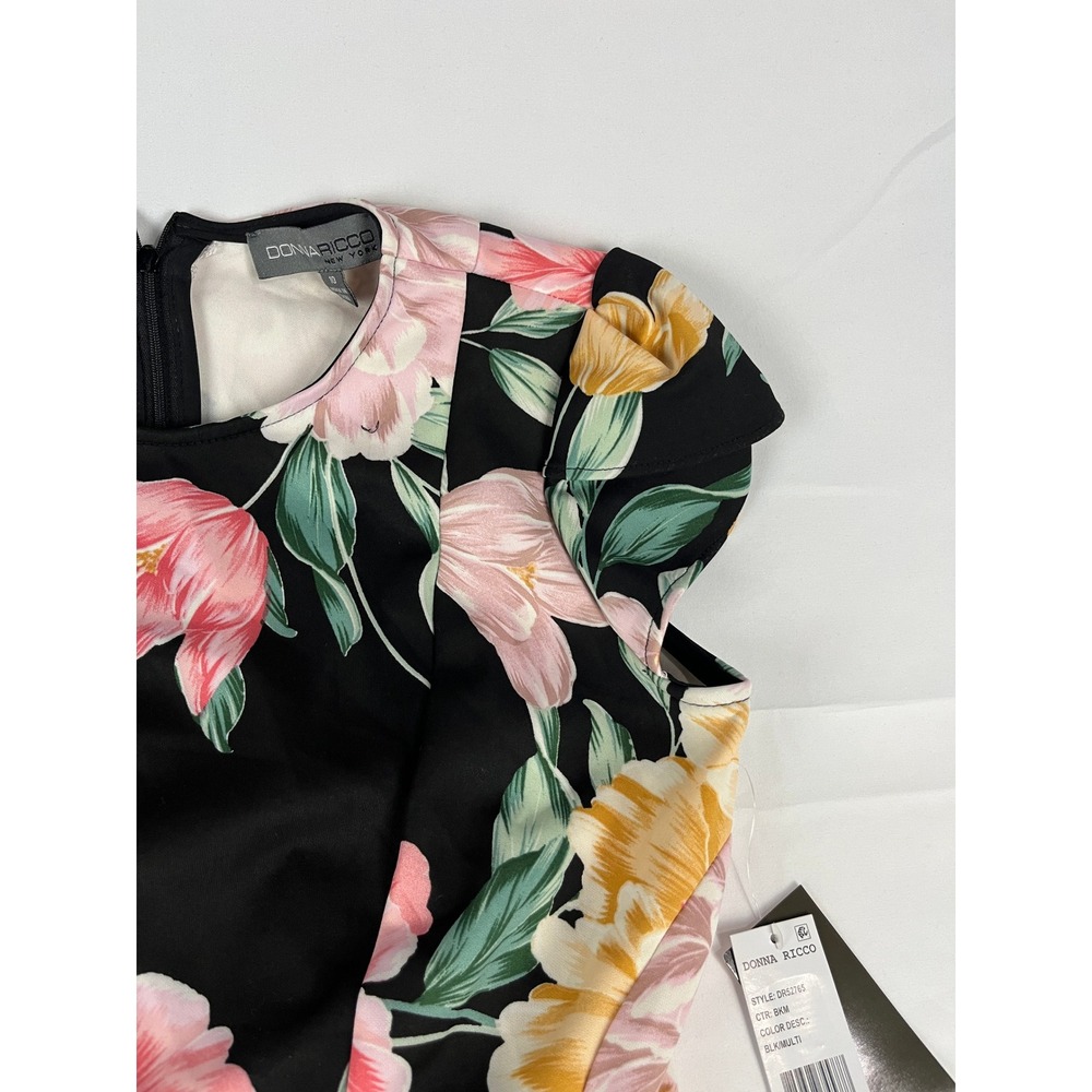 Donna Ricco New York Black Floral Lace Hem Midi‎ Dress Size 10